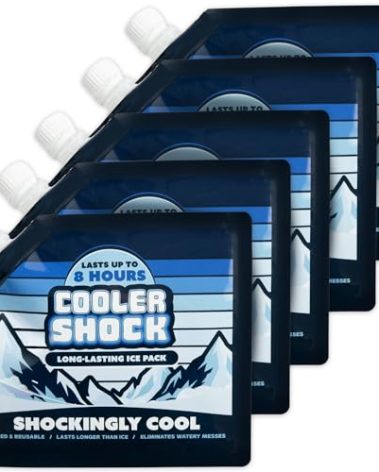 Cooler Shock Reusable Ice Packs for Cooler (6.5"x7.5") - Long Lasting Cold Freezer Packs for Coolers, Lunch Boxes - for Camping Gear, Fishing, Road Trips, Beach Must Haves