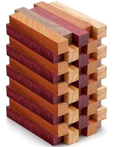 Qilery 10 Pcs Exotic Wood Pen Blanks Turning Supplies DIY Crafts Pen Turning Kit, Black Walnut, Cherrywood, Peltogyne, Zebrawood, Bubinga, 5 x 3/4 x 3/4 Inch
