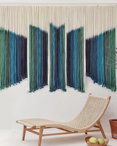 IOWER Macrame Wall Hanging Dip-Dyed 59" Wx37 L Craftsmanship Fiber Yarn Wall Art Boho Macrame Wall Decor