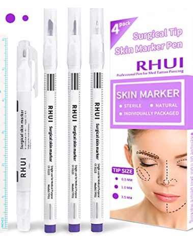 Surgical Skin Marker Pen 4-Pack Professional Sterile Tip Tattoo Stencil Markers Pen Scribes Purple, Individually Wrapped (Tip Size: 0.5mm/1mm/3.5mm)