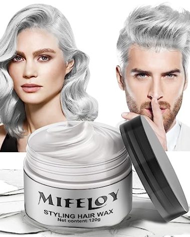 Silver White Temporary Hair Color Wax, Instant Natural Hairstyle Cream Dye, Washable Styling Pomadesfor Men Girls Women Youth, Disposable Coloring Mud for Party Cosplay DIY Halloween