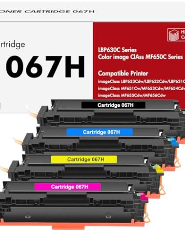 067 067H Toner Cartridge Set MF656Cdw MF654Cdw Compatible Replacement for Canon 067H 067 Color ImageCLASS LBP632Cdw MF653Cdw LBP633Cdw Printer High Yield 4 Pack Ink (Black Cyan Yellow Magenta)