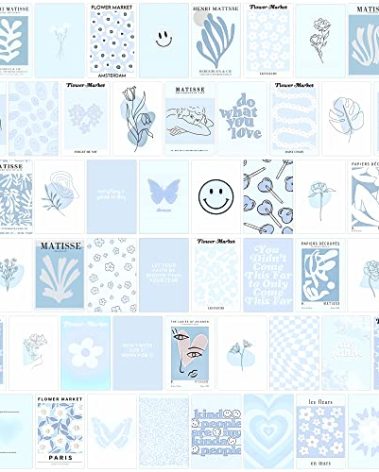 Blue Room Decor Aesthetic, Blue Wall Collage Kit Posters for Room Aesthetic Posters Prints, Blue Aesthetic Dorm Room Decor for Teen Boys Girls (50pcs 4x6 inch)