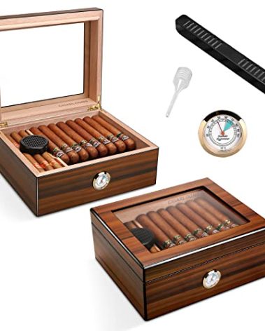 CIGARWONG Cigar Humidors Spanish Cedar Holds 30-50 Humidor Cigar Box with Hygrometer and Humidifier
