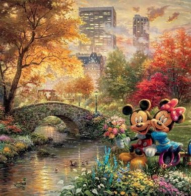 Ceaco - 4 in 1 Multipack - Thomas Kinkade - Disney Dreams Collection - Cinderella, The Lion King, Mickey and Minnie, & The Little Mermaid - (4) 500 Piece Jigsaw Puzzles , Blue