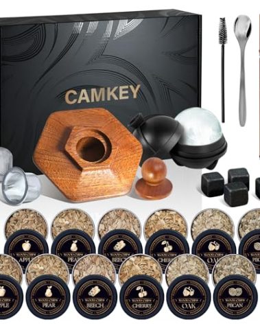 23Pcs Whiskey Smoker Kit with Torch-12 Wood Chips, Ice Ball Mold, Cocktail Smoker Infuser Kit, Old Fashioned Drink Smoker Kit, Birthday Bourbon Whiskey Gifts for Men,Husband,Dad,Him