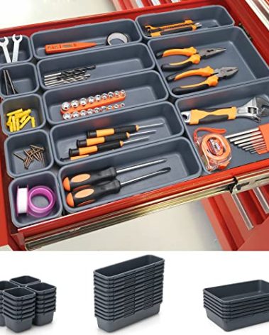 KeFanta 42 Pack Tool Box Organizer Tool Tray Dividers, Rolling Tool Chest Cart Cabinet Workbench Desk Drawer Organization and Storage for Hardware, Parts, Screws, Nuts, Small Tools Organization(Grey)