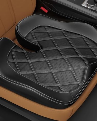 ZIKEE Leather Car Seat Cushion for Driving Relieves Tailbone & Thigh Pain, Ergonomic Dual Memory Foam Seat Cushion for Car, Raised Back for Wider Vision, Rub-Resistant & Easy-to-Clean Cover, Non-Slip