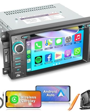 Car Radio Stereo with CD/DVD Player for Dodge RAM 1500 2500 3500 (2009-2012), for Jeep Wrangle/Unlimited (2007-2015),7 Inch Head Unit with CarPlay & Android Auto,Bluetooth & GPS Navigation