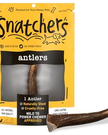Snatchers Elk Antlers for Dogs – Long Lasting Dog Chews and Dog Toys for Aggressive Chewers, Naturally Shed Deer Antlers for Dogs Processed in The USA, No Additives (Small 4-5", 1 Count)