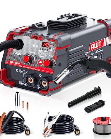 AWT 140Amp MIG Welder Flux Core MIG Welder/Stick/Lift TIG 3 in 1 Welding Machine, Welder Machine 110V With Synergy IGBT Inverter, Portable Gasless Welder Equipment