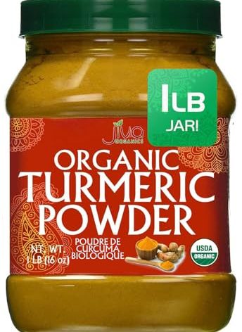 Organic Turmeric Powder 1 Pound Jar by Jiva Organics - 100% Raw with Curcumin - Lab Tested & Reports Available - Raw from India