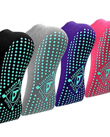 ELUTONG Pilates Non Slip Grip Socks for Women 4 Pairs Yoga Barre Ballet Workout Grippy Sock