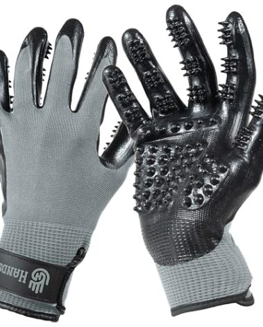 H HANDSON Pet Grooming Gloves - Patented #1 Ranked, Award Winning Shedding, Bathing, & Hair Remover Gloves - Gentle Brush for Cats, Dogs, and Horses (Grey, Large)