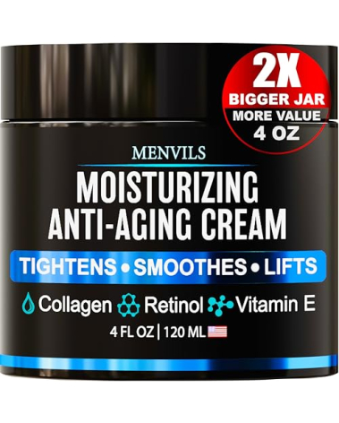 Mens Face Moisturizer Cream - Anti Aging & Wrinkle for Men with Collagen, Retinol, Vitamins E, Jojoba Oil - Face Lotion - Age Facial Skin Care - Eye Wrinkle - Day & Night - 4 oz