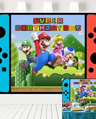 Super Mario Backdrop for Birthday Party Video Game Mario Bros Theme Background for Boys Kids Party Decorations 7x5 ft 21