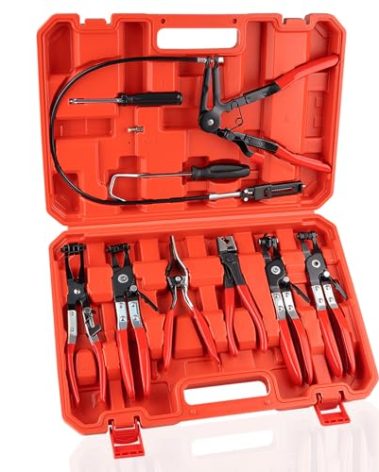 9PCS Hose Clamp Pliers, Long Reach Hose Clamp Tool Remover for Water Hose and Automotive Coolant Radiator Heater with Flexible Wire Long Reach Hose Clamp and Flat Band Pliers