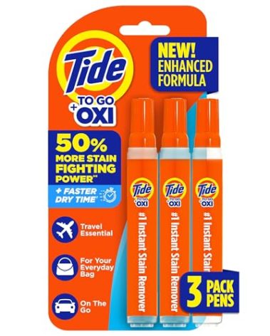 Tide Stain Remover for Clothes, Tide To Go Pen, Instant Stain Remover Pen & Spot Cleaner, Portable & Travel-Friendly, Works on Food & Drink Stains, Fits in Purses & Bags, 3 Count (Pack of 1)