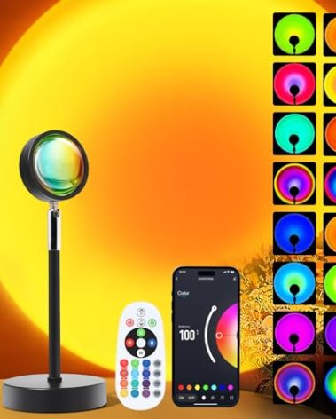 Sunset LED Lamp Projector, 21 Colors Changing App & Remote Control Mood Lighting, Music Sync Ambiance Lighting, Sunset Lamp for Bedroom, Living Room, Aesthetic Room Decor, Birthday Gifts for Women