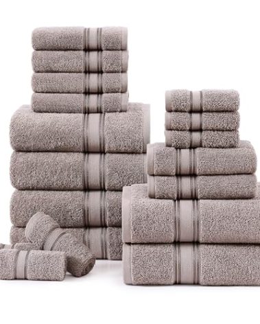 Lane Linen 100% Mercerized Cotton Bathroom Towel Set - 18 Pieces - Fluffy, Super Soft & Highly Absorbent - 6 Bath Towels, 6 Washcloths, 6 Hand Towels - Zero Twist, Double Sided Cotton Terry - Platinum