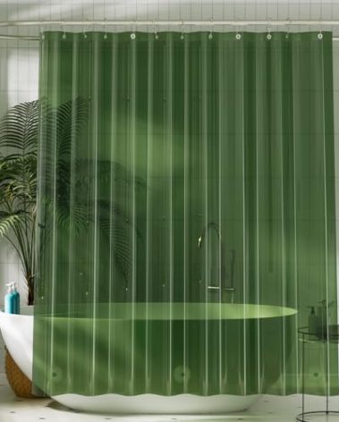 Titanker Shower Curtain Liner, Plastic Shower Liner PEVA 72 x 72 Lightweight Waterproof Shower Curtains for Bathroom with Magnets and Grommets, Dark Green
