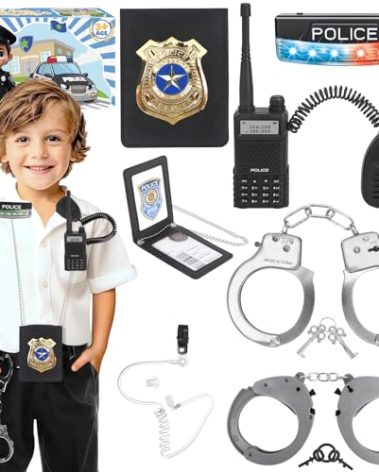 IVENRXIU Police Toys, Police Pretend Play Toys for Dress Up, Role Play Set with Police Accessories, Handcuffs, Warning Light, Police Badge, Birthday Halloween Christmas Gifts