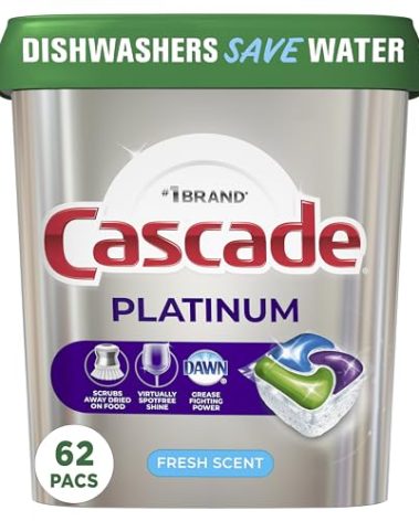 Cascade Platinum Dishwasher Pods, Dishwasher Detergent, Actionpacs, Fresh, 62 Count