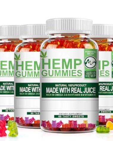 (4 Packs) Hemp Gummies - Stress Relief Fruity Gummy Bear with Hemp Oil, Natural Hemp Supplements