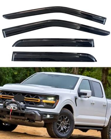 KPY Window Visor Rain Guard for 2015-2025 Ford F150 SuperCrew, Tape-On Deflectors Vent Visor for 2017-2025 F150 Raptor F250 F350 F450 F550 SuperDuty Crew, 2016 2017 2018 2019 2020 2021 2022 2023 2024