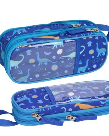 Bagseri Pencil Case for Boys - Expandable Kids Pencil Case Large Capacity Pencil Pouch Organizer Cute Pencil Bag Pencil Box for School Student, Pen Case Only (Blue Space Dinosaur)