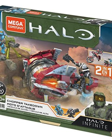MEGA Halo Infinite Toy Vehicle Building Sets, Chopper Takedown Motorcycle With 2 Poseable, Collectable Micro Action Figures and Accessories