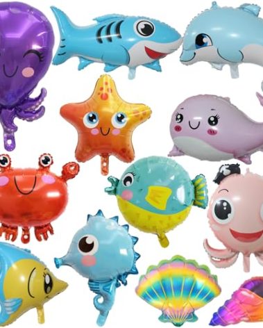 SAMOKA Sea Animals Balloons,12 PCS 20-30 Inch Under The Sea Balloons,Fish Balloons,Under The Sea Party Decorations