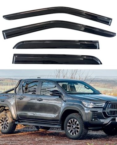 KPY Window Visor Compatible with Toyota Hilux Double Cab 2016-2023, 4PC Rain Guard Side Window Vent Deflectors Tape-On Mugen Style, 2016 2017 2018 2019 2020 2021 2022 2023