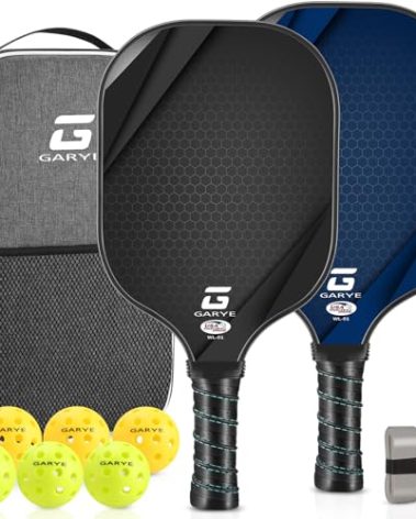 GARYE Pickleball Paddles Set of 2, USAPA Approved Carbon Fiber Pickleball Set, Lightweight Pickle Ball Rackets 2 Pack with 6 Balls, 1 Bag, Pair of Grip Tapes, Pickle Ball Paddle for Men and Women