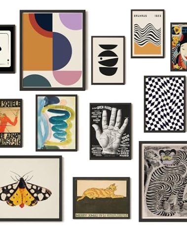 97 Decor Vintage Eclectic Wall Art Collage - Abstract Modern Art Prints For Wall Decor, Cool Funky Pictures Maximalist Paintings Retro Bauhaus Posters Set For Dorm Bedroom Home Decorations (Unframed)
