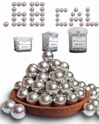 Faysazoy .68 Caliber Self Defense Balls, 7.3g, Hard - Reusable .68 Caliber Aluminum Balls for Home Defense, Practice, and Training (200)