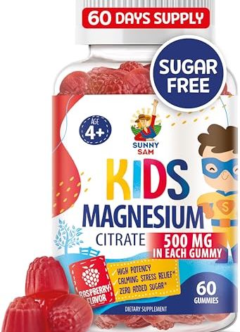 Sugar-Free Magnesium Gummies for Kids & Teens - 500mg Calm Magnesium Citrate - Chewable Magnesium Gummy Supplement for Sleep, Mood & Muscle Support - 60 Days Supply
