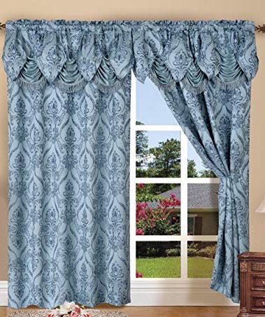 Elegant Comfort Penelopie Jacquard Look Curtain Panel Set, 54 by 84-Inch, Blue, Set of 2