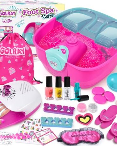 Golray Kid Foot Spa & Nail Kit, Girl Gift for 5 6 7 8-12 Year Old Toys Manicure Pedicure Art Salon, Massage Bubble & Music Foot Soak Tub, Spa Day Sleepover Party Supply Christmas Girl Birthday Gift