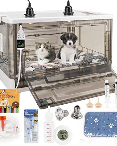 HKDQ Puppy Incubator with Heating - Puppy Incubator,Fan Ventilation Circulation Design,Kitten Incubator,Incubator for Puppies with Puppy Heating Mat (85L)