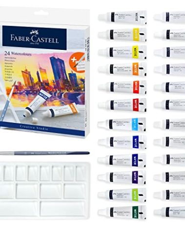 Faber-Castell Watercolor Paint Set - 24 Tubes of Liquid Watercolors (9ml) and Mixing Paint Palette - Art Supplies for Adults and Hobby Artists