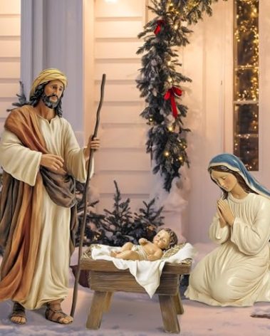 MorningRo 3 Pcs Metal Christmas Outdoor Nativity Scene Set Large Holy Family Outdoor Decorations with Sturdy Stakes Jesus Joseph Mary Yard Signs for Xmas Holiday Lawn Home Garden Decor(Retro)