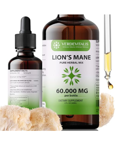 VERDEVITALIS Lion's Mane Extract - Daily Mushroom Supplement for Memory, Focus & Clarity - Brain Booster- Mushroom Drops for Brain Health Support -Made in USA- 2 Fl Oz