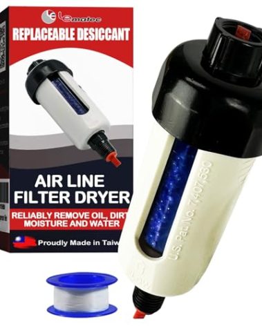 LE LEMATEC Air Dryer for Compressor, Replaceable Desiccant Filter with Teflon, Water Separator for Compressed Air Up to 150 PSI, Compatible with All Pneumatic Tools (ZN312-D-C1)
