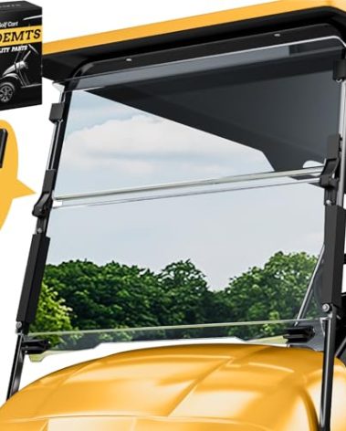 EXOEMTS Golf Cart Windshield for EZGO TXT 1995-2013, Foldable Clear Front Windshield with Heavy Duty Hinges, Anti-UV & Impact Resistant, 3/16" Thick PC, Fits Gas & Electric Models, Scratch Resistant