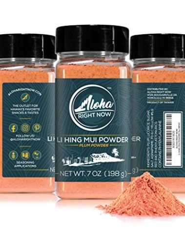 Aloha Right Now Authentic Li Hing Mui Powder 7 oz Shaker for flavoring fruits, candy, & cocktail drinks - Sweet, Sour & Salted Dried Plum Powder - Asian Hawaiian Snacks