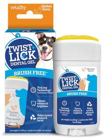 Twist + Lick Dental Gel for Dogs, Cleans Teeth and Freshens Breath for 24 Hours, Chicken Flavor, 2 oz, 30 Day Supply