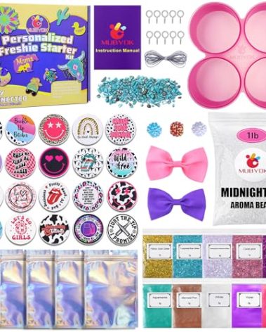 MUBYOK M436 Car Freshie Supplies Starter Kit with 1LB Scented Aroma Beads,4 inch Circle Silicone Molds and CardStock(Make 5 Freshies)