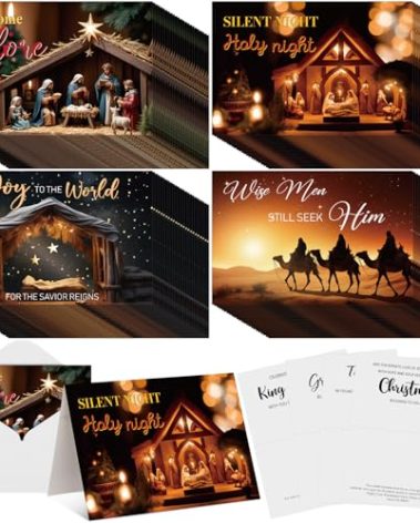 Eersida 100 Pcs Religious Nativity Christmas Card with Scripture Christmas Cards with Envelopes Bulk Religious Cards Bible Verses Nativity Scenes from Scripture for Xmas Winter New Year