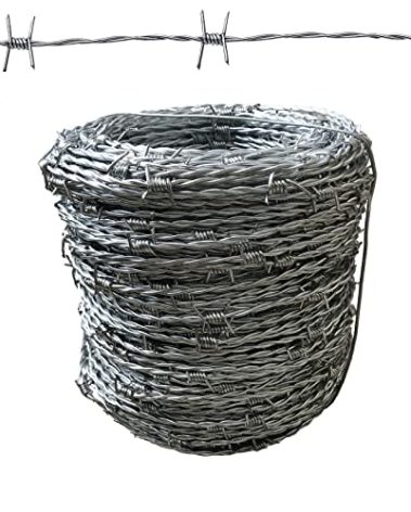 MOEUFFIR 328FT (100m) 16 Gauge 4 Point Barbed Wire Fence, Silver Steel, Perfect for Fencing, Crafts, and Critter Deterrent